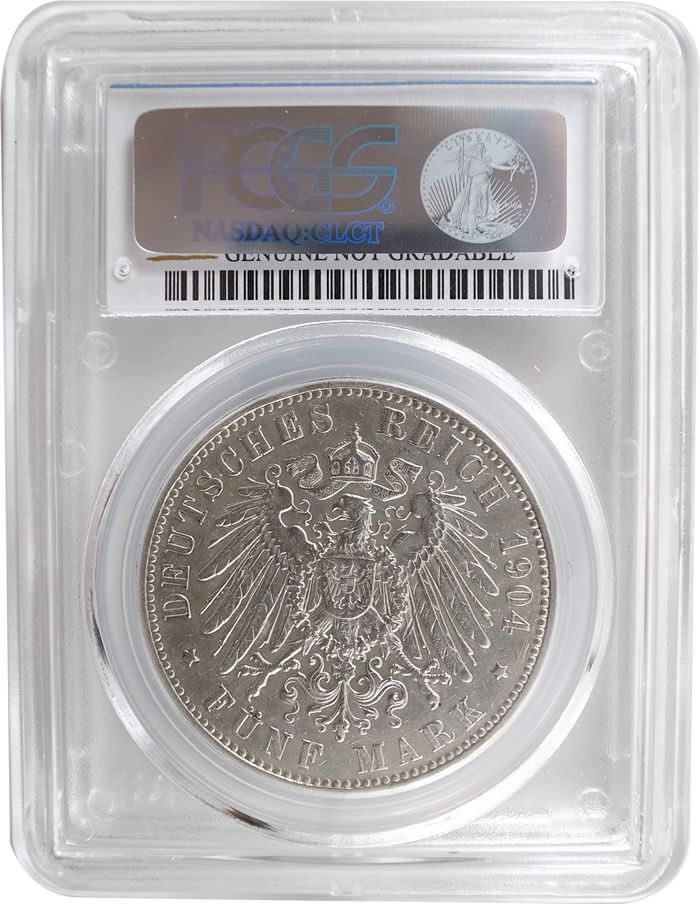 PCGS ドイツ5マルク銀貨 1904 Cleaning XF Details