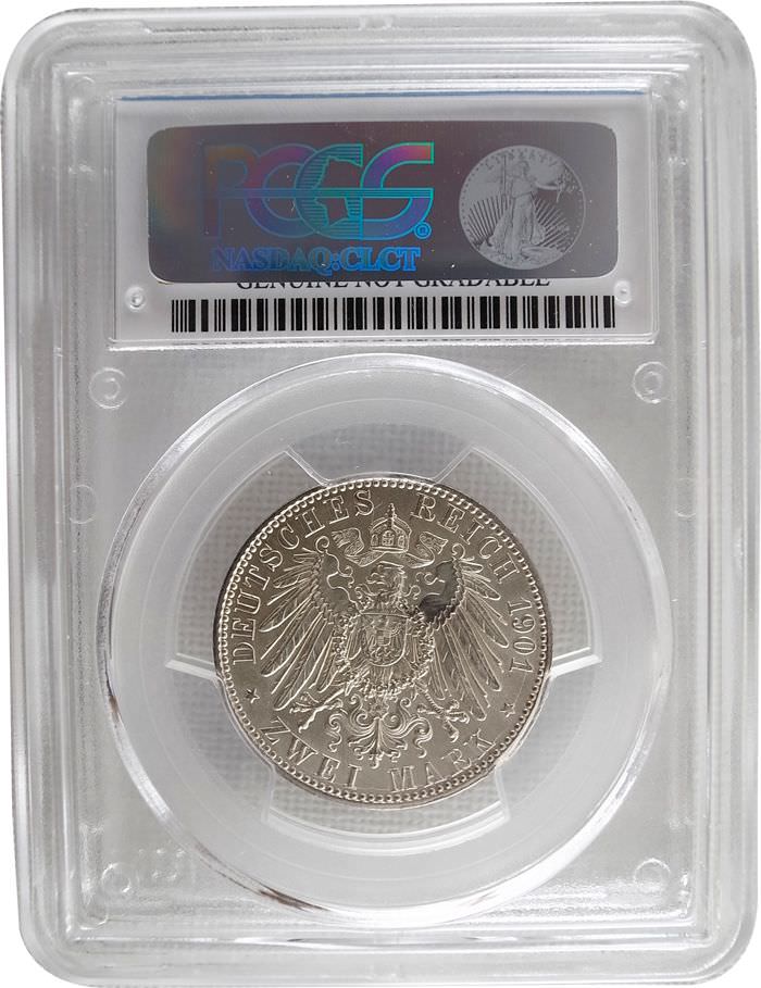 PCGS ドイツ2マルク銀貨 1901 Cleaning UNC Details